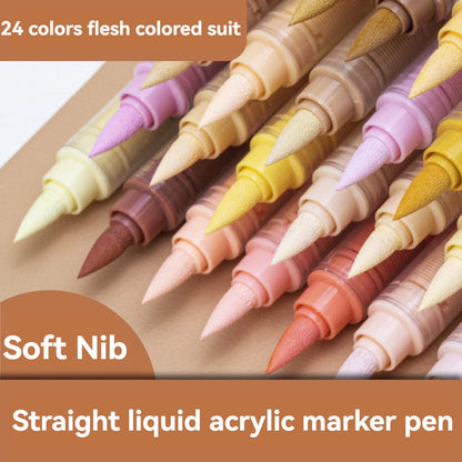 24 Colors Skin Tone Acrylic Paint Pens, Brush Tip Paint Markers for Wood,Glass,Fabric,Rocks Painting Paint Pens Artists Drawing