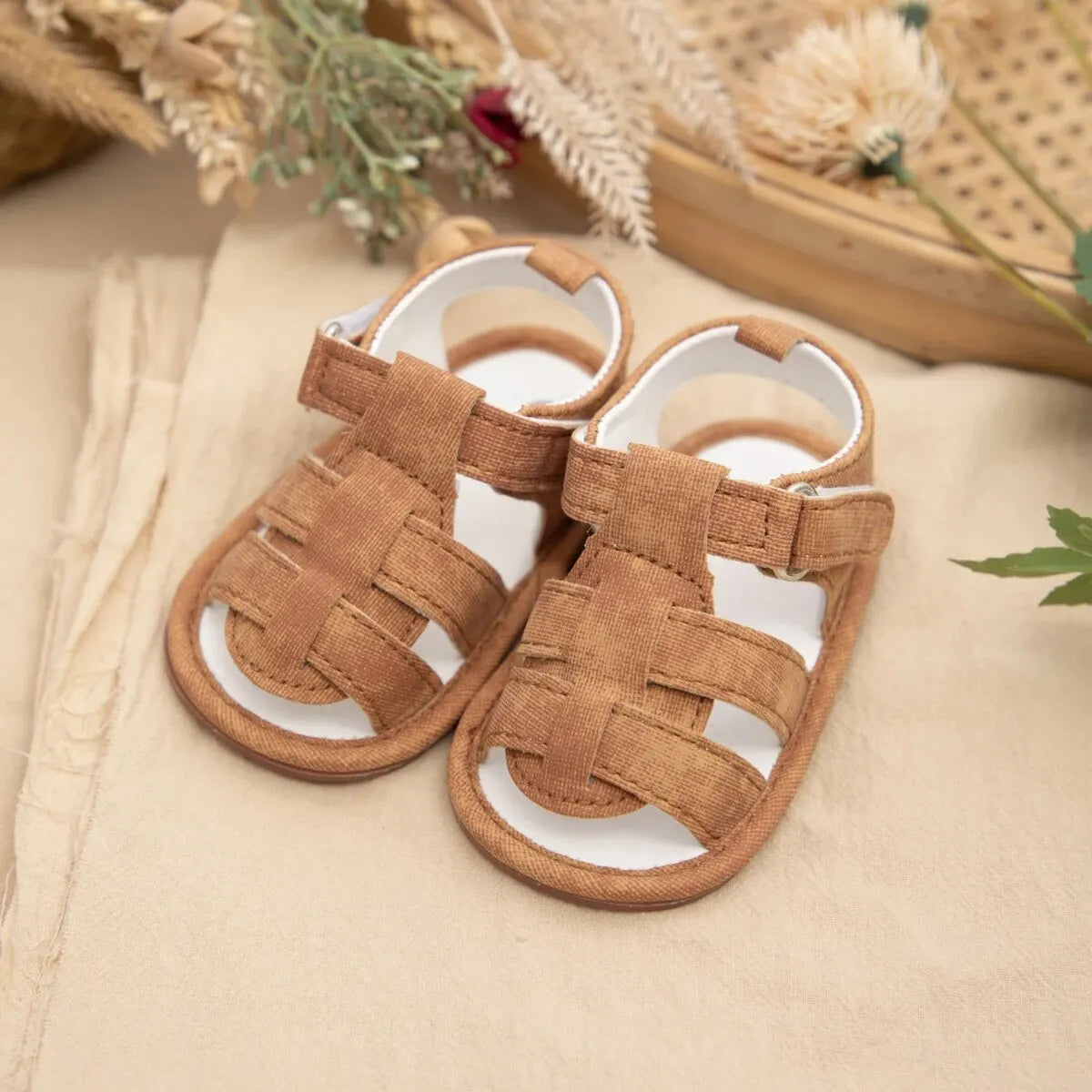 Meckior Baby Boys Sandals Toddler Grey Flats Non-slip Rubber Sole Baby Beach Sandals Crib First Walker Summer Baby Shoes