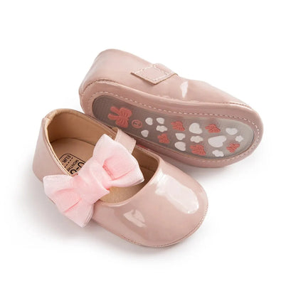 Meckior Baby Girls Shoes PU Leather Bowknot Flat Non Slip Rubber Sole Toddler First Walkers Princess Wedding Dress Girl Shoes