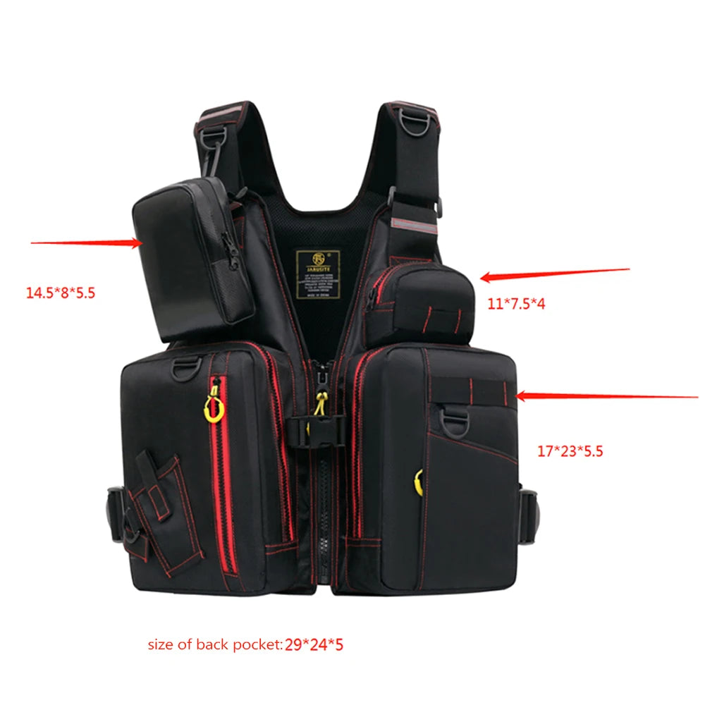 Multi-functional life jacket vest for outdoor fishing, a must-have for safety. Multiple pockets for storage, buoyant materials