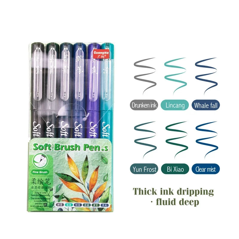 6Pcs Soft Brush Tip Marker Pens Artist Markers Brush Pens Hand Lettering Calligraphy Retro Colors for Journaling  Drawing