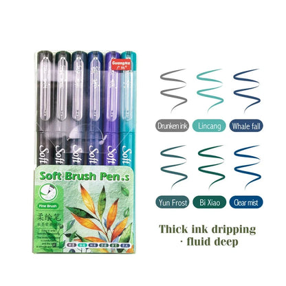 6Pcs Soft Brush Tip Marker Pens Artist Markers Brush Pens Hand Lettering Calligraphy Retro Colors for Journaling  Drawing