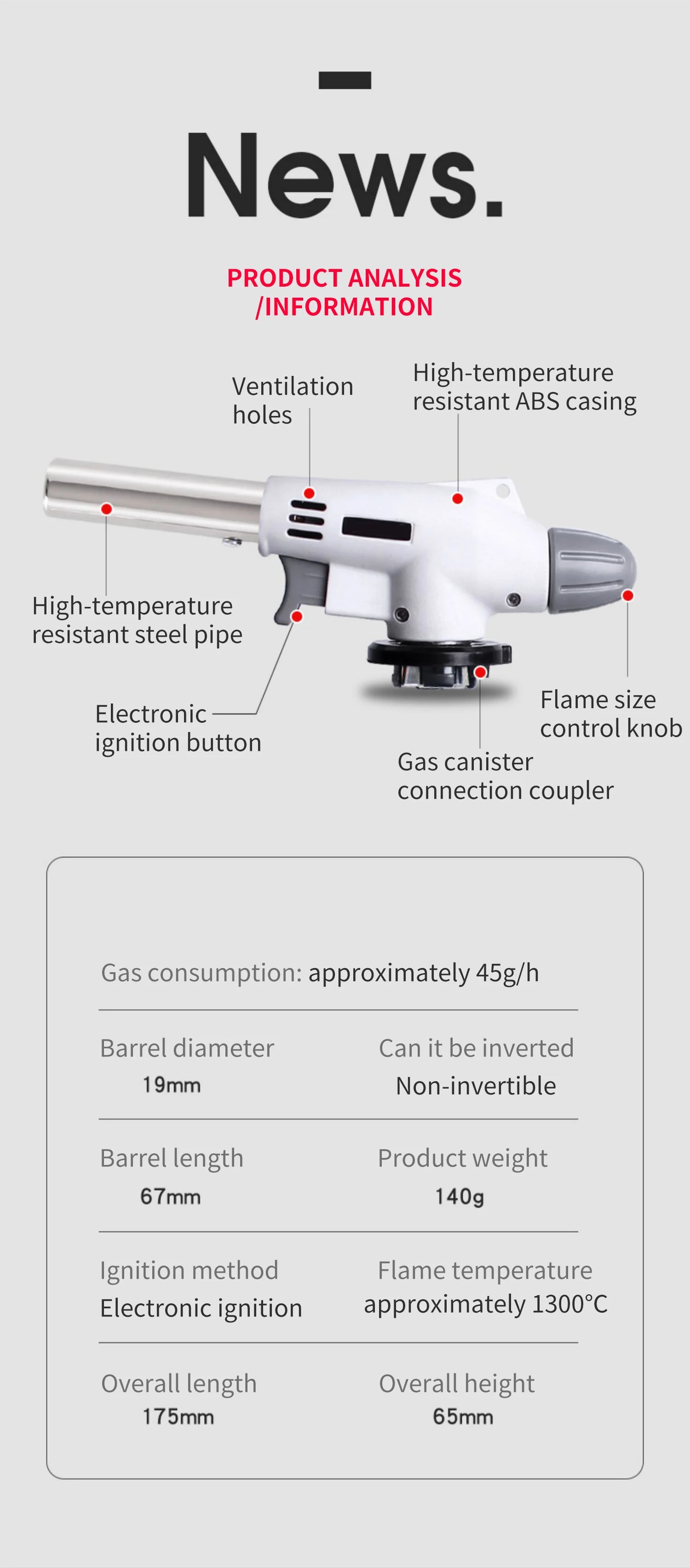 Torch Cooking AutoIgnition Butane Gas Welding-Burner Welding Gas Burner Flame Gas Torch Flame Gun Blow for BBQ Camping Cooking