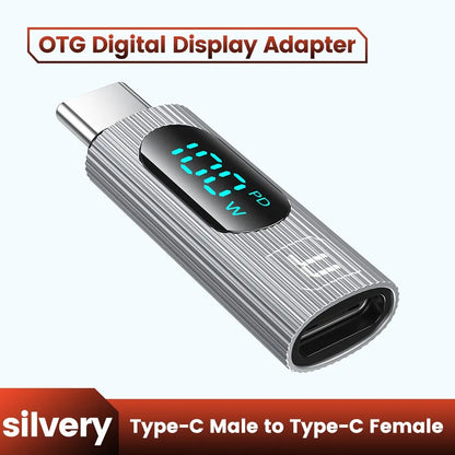 OTG Adapter 100W Digital Display USB Type C Male to Type C Female OTG Adapter PD Fast Charging Convertor For Xiaomi Redmi