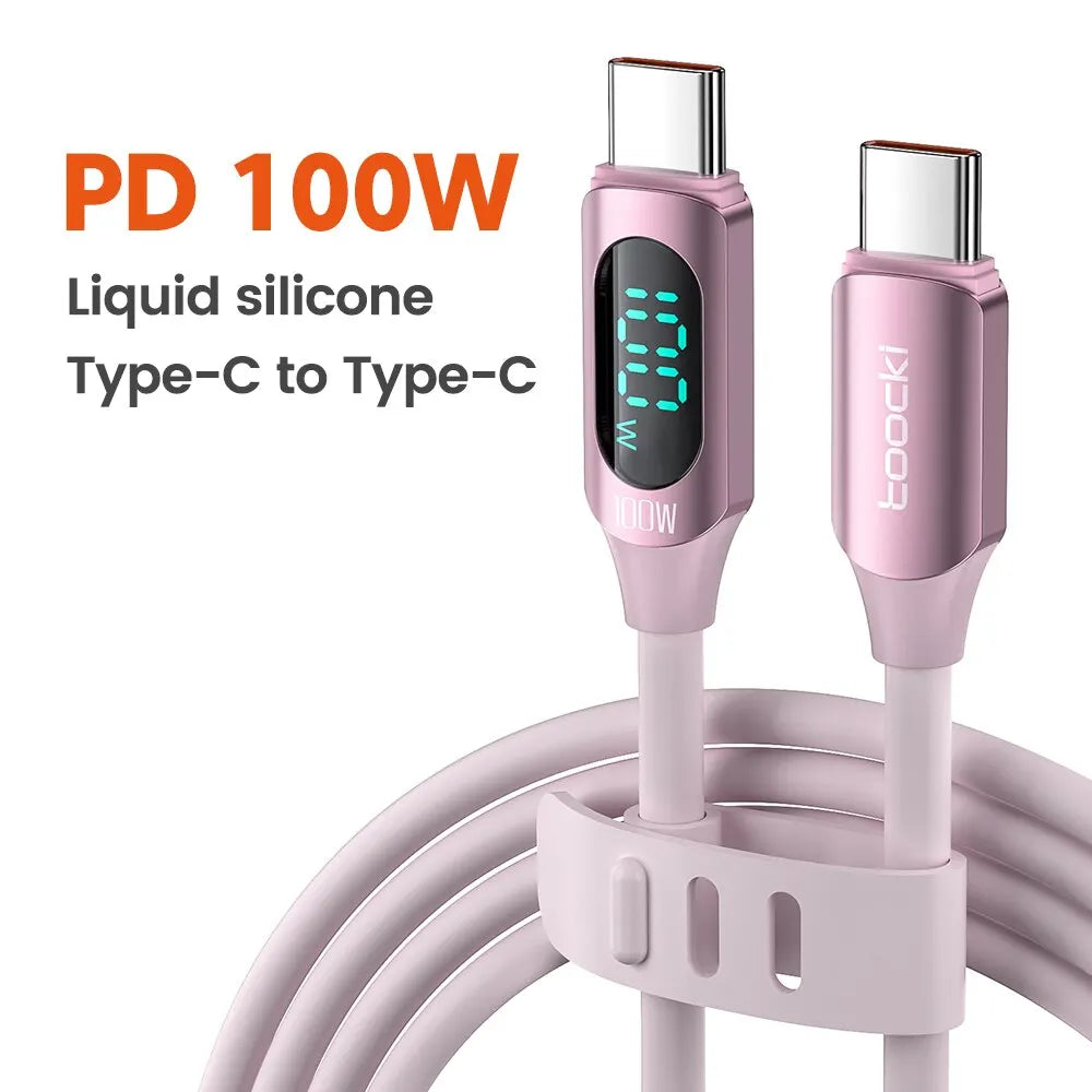 100W USB C To Type C Cable 5A PD Fast Charge Charger Type C LED Display Cable For Macbook Xiaomi Huawei Samsung Cable