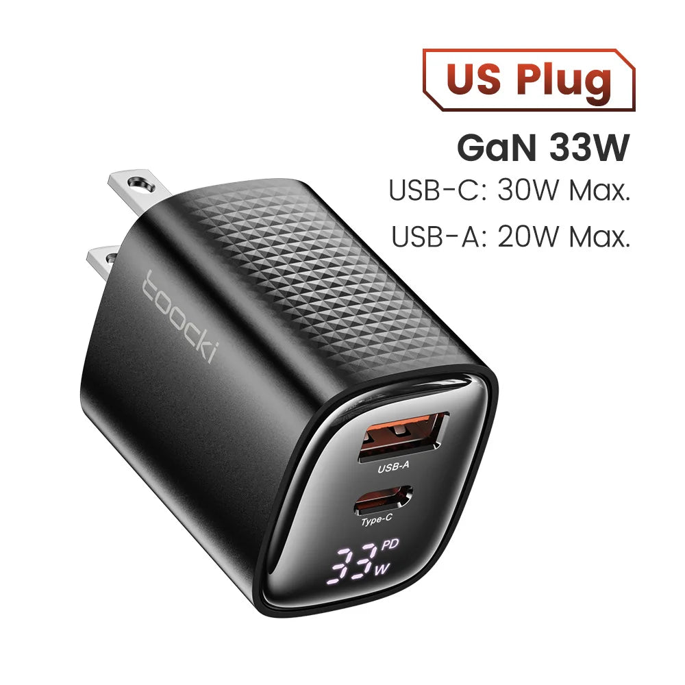 33W GaN USB C Charger Digital Display Fast Charging Type C Charger for iPhone 15 14 13 12 Samsung Galaxy S23 S22 Xiaomi