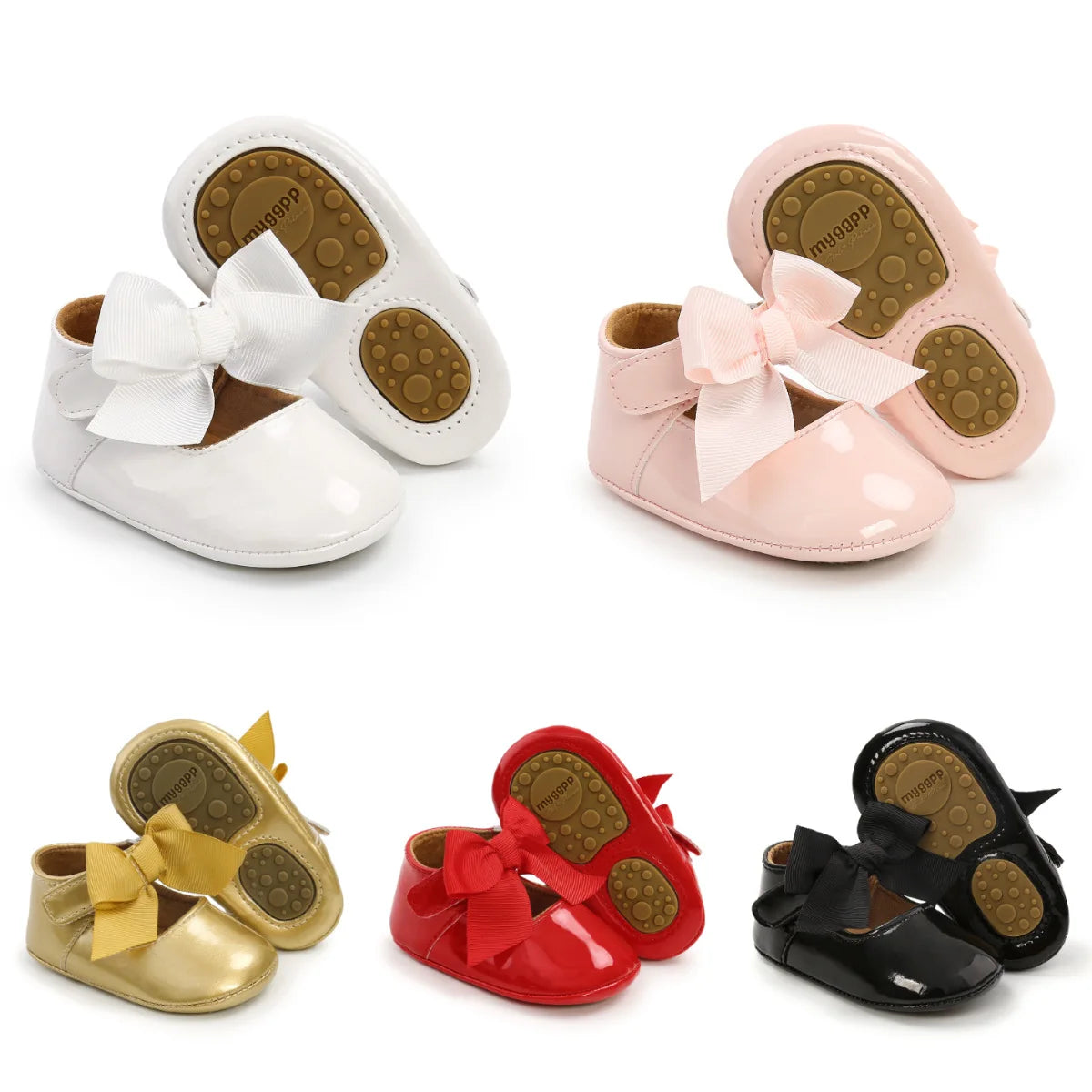 Meckior Baby Shoes Bowknot Rubber Sole Anti-slip PU Ballet Slippers Baby Girl Dress Shoes First Walker Toddler Crib Shoes