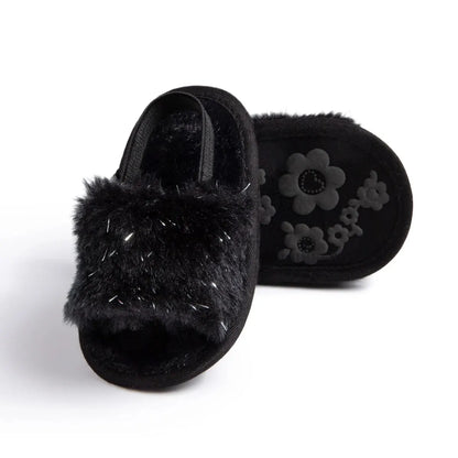 Meckior Baby Boys Girls Sandals Fluffy Baby Shoes Newborn Cotton Soft Sole Anti-Slip Toddler First Walkers Baby Slippers Indoor