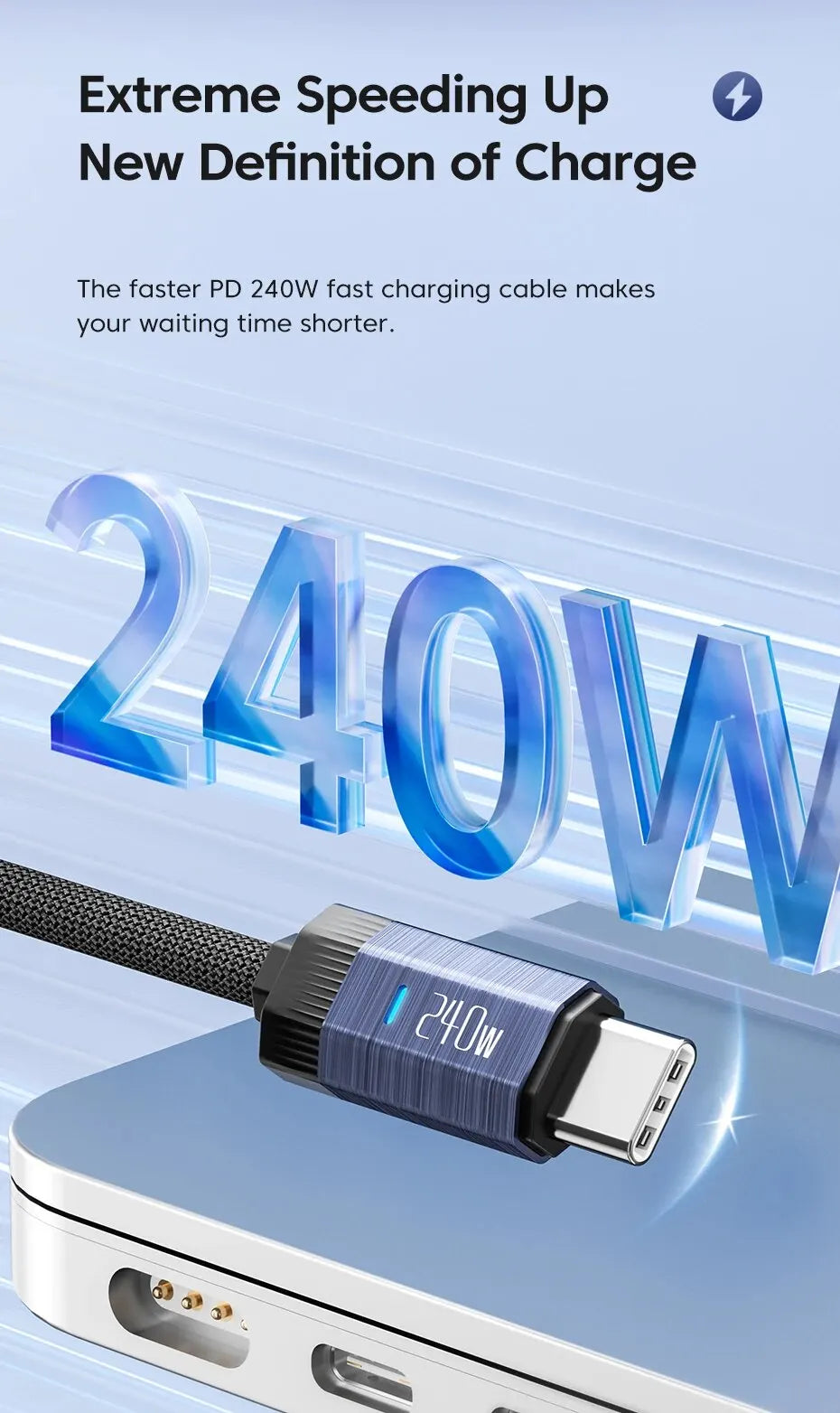 240W USB C to USB Type C Cable 48V 5A PD3.1 Super Fast Charging for iPhone 15 ProMax Samsung S23 MacBook Hauwei Xiaomi