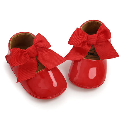 Meckior Baby Shoes Bowknot Rubber Sole Anti-slip PU Ballet Slippers Baby Girl Dress Shoes First Walker Toddler Crib Shoes