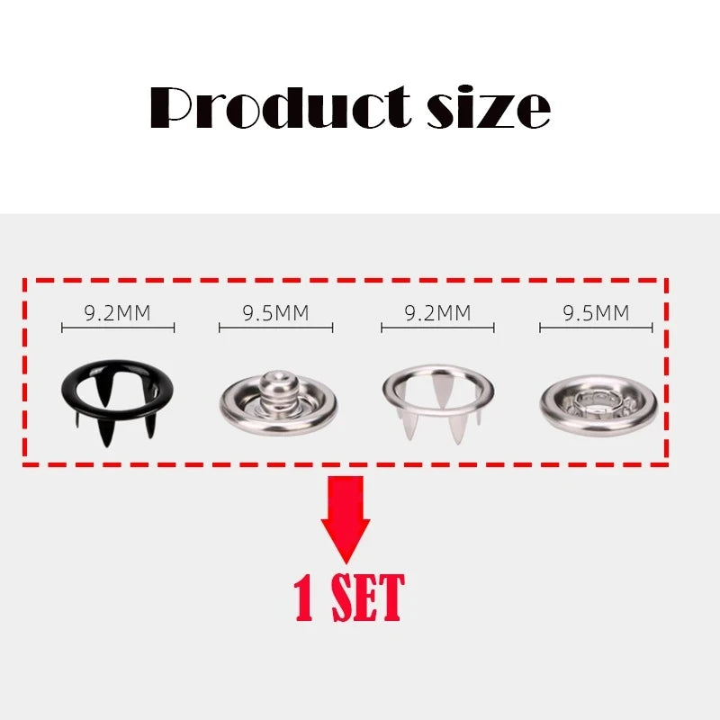 50/100Set 9.5mm Metal Prong Snap Button Press Button Studs Fasteners Hollow Prong Ring for Clothes Garment Sewing Bags Shoes