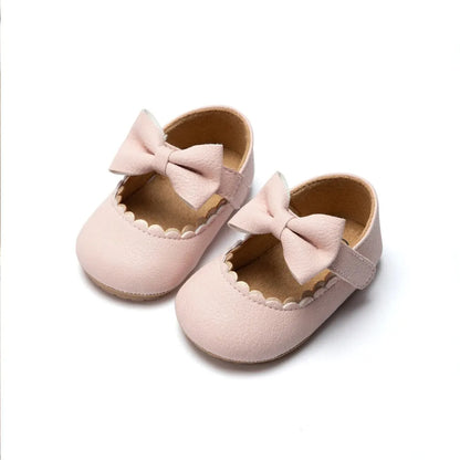 Meckior 2024 New Baby Girls Shoes Bowknot Party Dress First Walker Anti-slip Non-slip Rubber Sole Infants Girl Crib Shoes