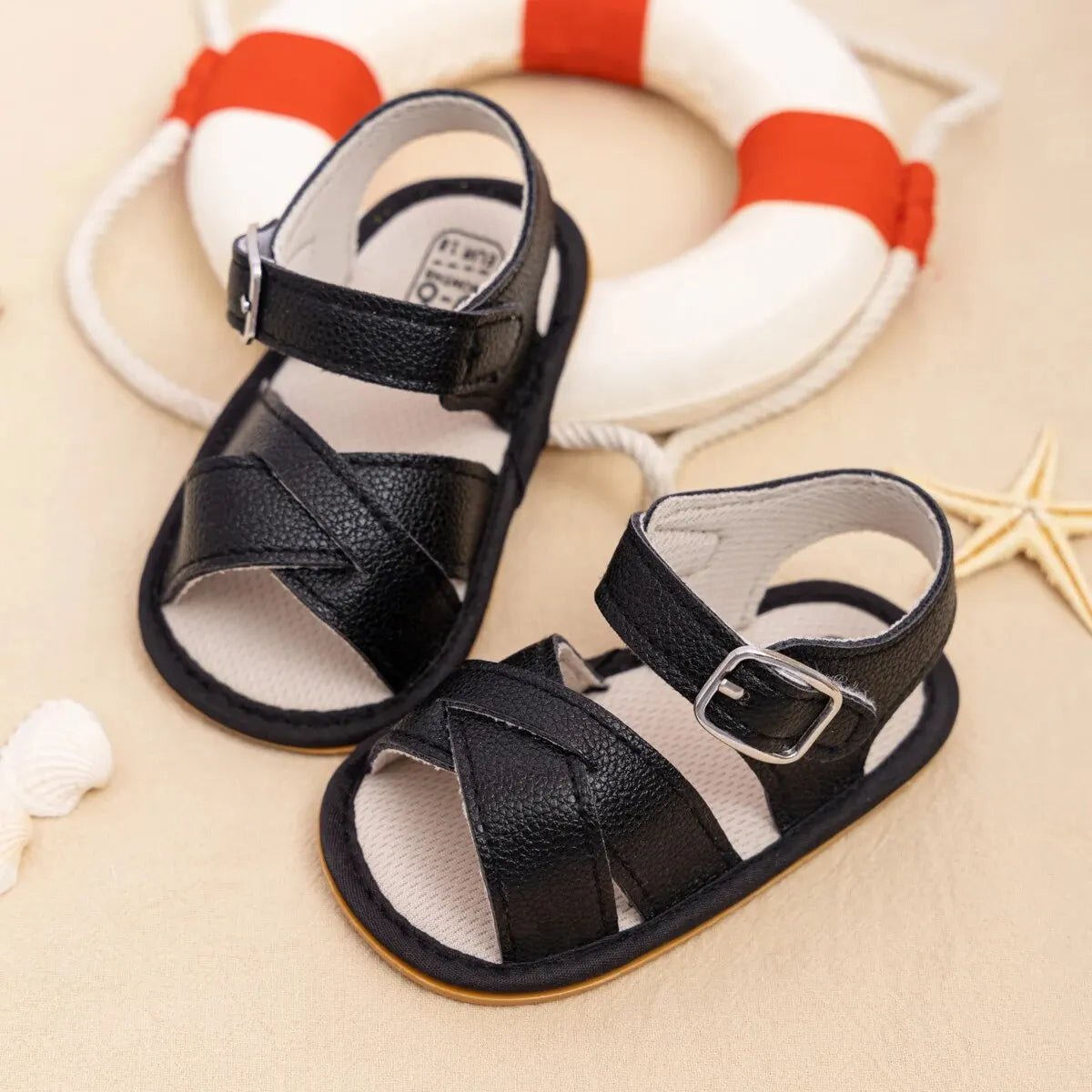 Meckior Newborn Baby Sandals Flats PU Leather Rubber Sole Anti-Slip First Walker Toddler Baby Girl Shoes Summer Infant Shoes