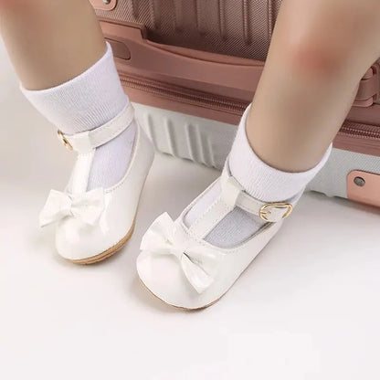 Meckior 2024 New Baby Girls Shoes Princess Choreography Cute Bow PU Anti-slip Soft Rubber Bottom First Walker Toddler Crib Shoes