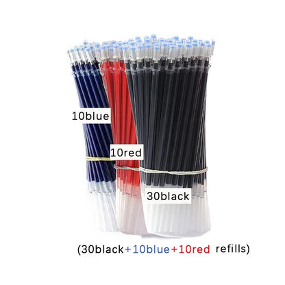 54Pcs/Set 0.35mm Gel Pens Office School Exam Sign Ballpoint Pen Blue Red Black Ink Replaceable Pen Refill Rods Kawaii Stationery