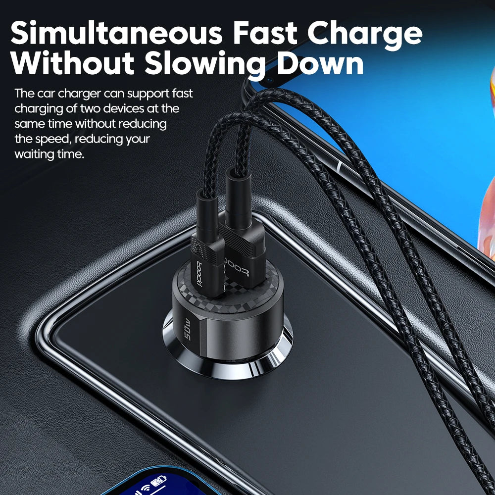 50W QC PD 3.0 Car Charger Quick Charge 4.0 USB Type C Car Fast Charging For iPhone 12 13 14 Huawei Samsung Xiaomi POCO