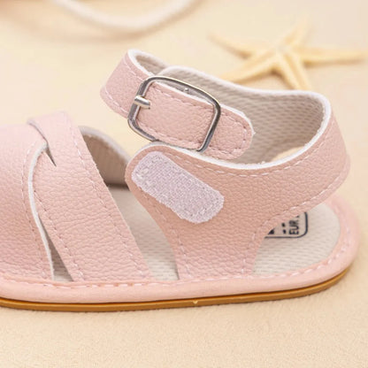 Meckior Newborn Baby Sandals Flats PU Leather Rubber Sole Anti-Slip First Walker Toddler Baby Girl Shoes Summer Infant Shoes