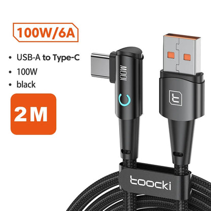 6A USB C Cable 90 Degree For OPPO 100W Fast Charging Cord For Honor Huawei Oneplus Realme Charger Data Wire