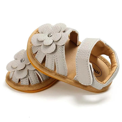 Infant Baby Girls Beach Sandals Flats and Soft Sole Non-slip Flower Princess Wedding Dress Walking Shoes for Newborn Baby