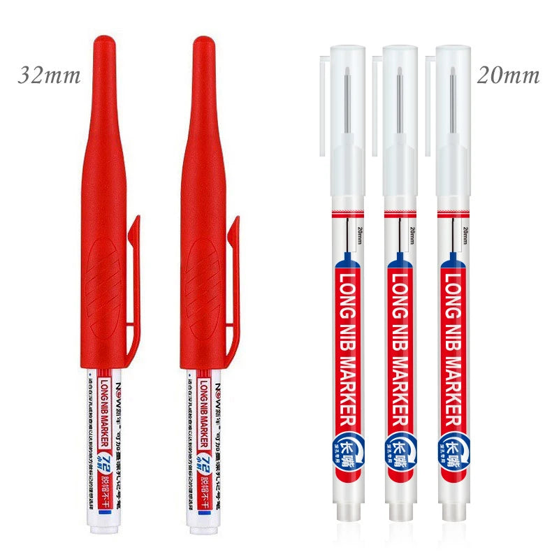 4/5Pcs 20+32mm Deep Hole Marker Pens Bathroom Waterproof Bathroom Woodworking Decoration Multi-purpose Long Head Oil Markers Pen