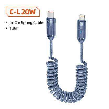 PD 20W Type C To Lightning fast Charger Cable For iPhone 14 13 12 11 Pro Max Plus XR XS Spring Telescopic Charging Wire