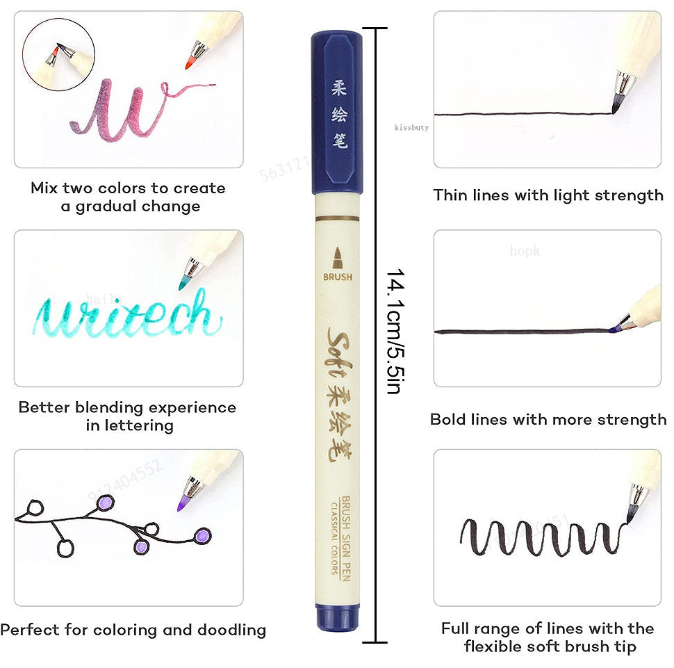 6pcs New Retro Color Lettering Painting Art Marker Pens Set Soft Brush Tip Fine Line Calligraphy Design Drawing Art Stationery