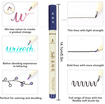 6pcs New Retro Color Lettering Painting Art Marker Pens Set Soft Brush Tip Fine Line Calligraphy Design Drawing Art Stationery