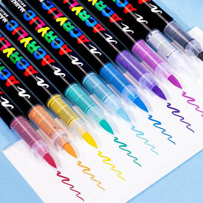 12/24/30 Colors Acrylic Marker Pens Waterproof Pen Soft brush Nib Student Art For Glass Stone Metal Glass Wood Plasctic Paper