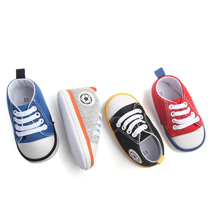 Meckior Colorblocking Baby Boys Girls Canvas Soccer Shoes Baby Sneakers Lace Up Soft Sole Anti Slip Newborn Toddler Shoes