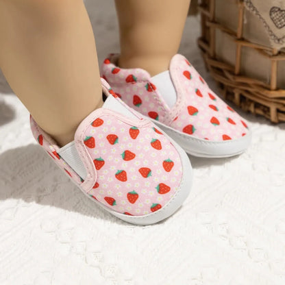 Meckior Casual Canvas Baby Shoes Strawberry Pattern Sleeve Mouth Toddler Anti-slip Soft Sole Newborn Infant Boy Girl Shoes