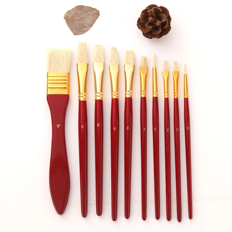 10Pcs/Set Artists Paint Brush Watercolor Wooden Handle Nylon Pointed Hair DIY Oil Acrylic Painting Art Paint Brushes Supplies