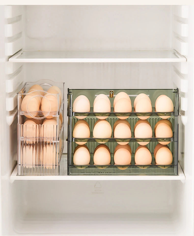 Kitchen Large Capacity Egg Fridge Storage Box - Portable Multi-Layer Egg Tray Organizer, Convenient Opening/Closing Egg Holder