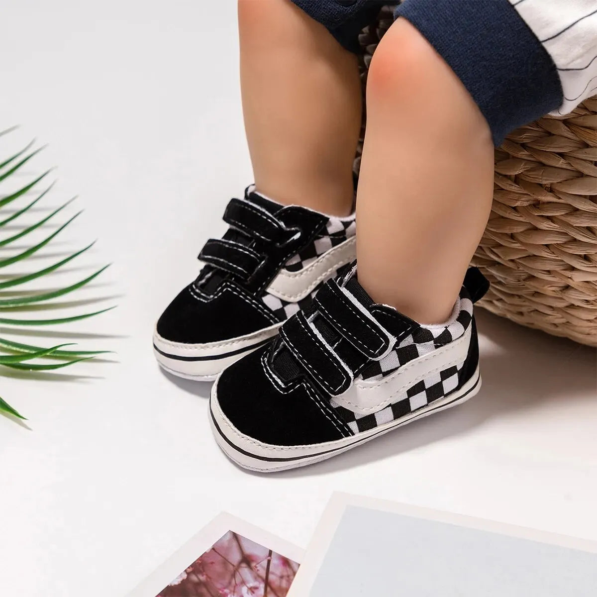 Meckior Baby Boy Girl Shoes Canvas Sneakers Non-slip Rubber Sole Plaid Streaks First Walkers Infant Baby Unisex Casual Shoes