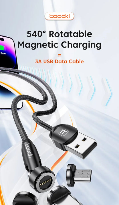 540 Rotate Magnetic USB Type C Cable For iPhone 12 X Xiaomi Fast Charger Micro USB Type-C Magnet Charging Cable Data Wire