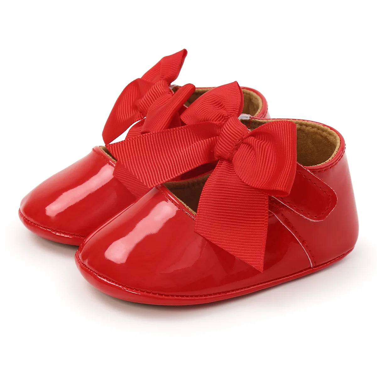 Meckior Baby Shoes Bowknot Rubber Sole Anti-slip PU Ballet Slippers Baby Girl Dress Shoes First Walker Toddler Crib Shoes