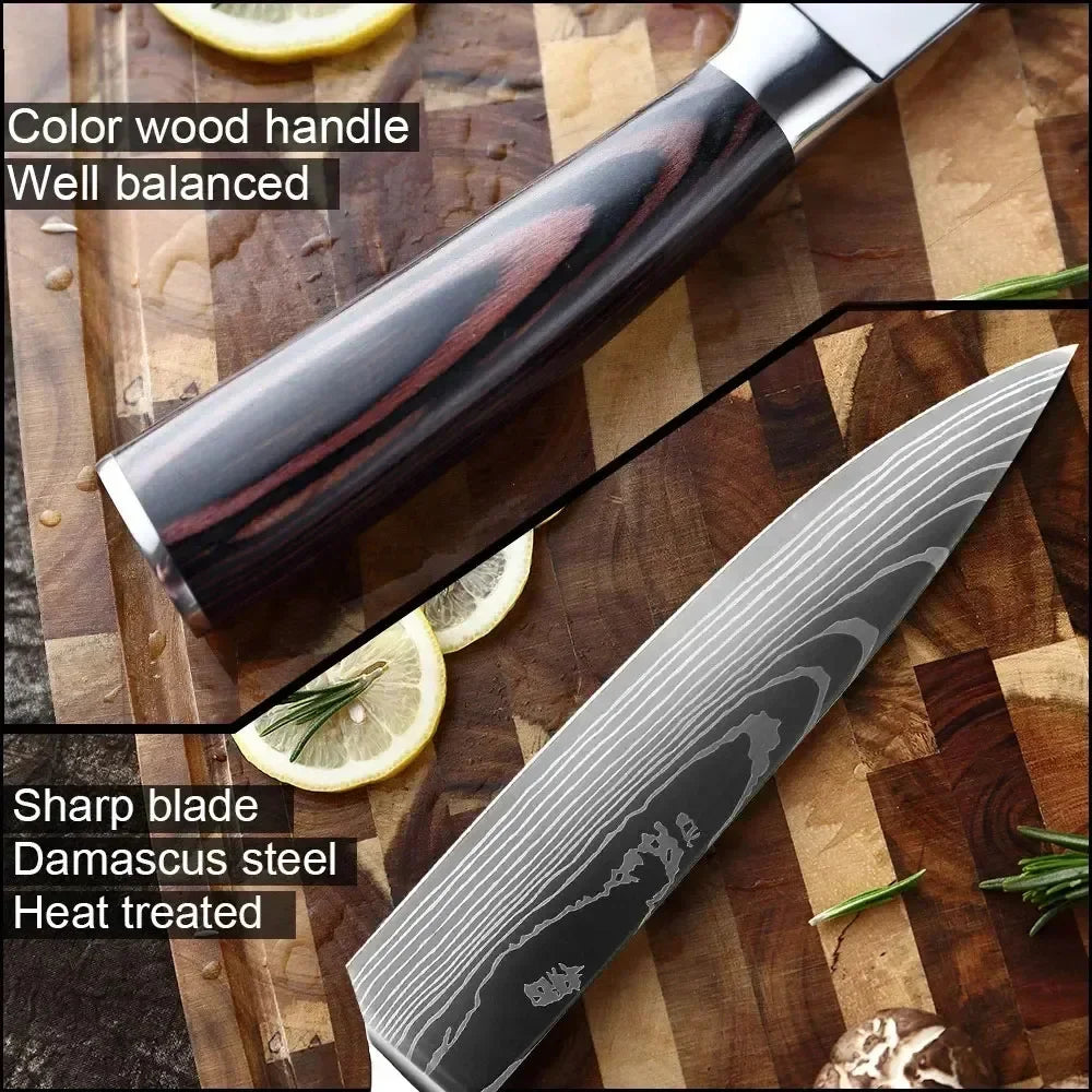 Professional Damascus Kitchen Knives Japanese Santoku Cleaver Slicing Knife Stainless Steel Boning Knife Butcher Cleaver Knife