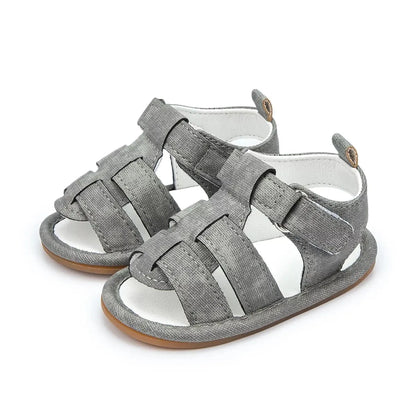 Meckior Baby Boys Sandals Toddler Grey Flats Non-slip Rubber Sole Baby Beach Sandals Crib First Walker Summer Baby Shoes