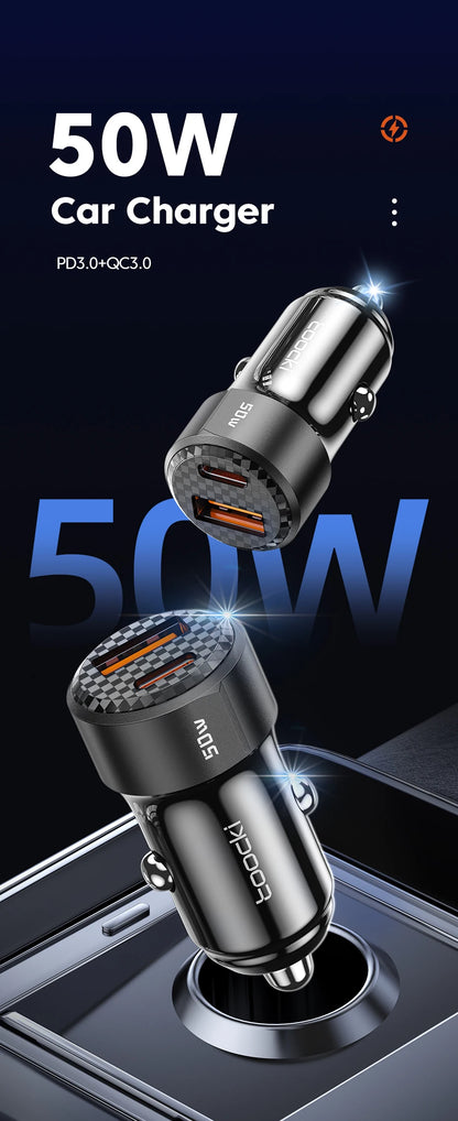 50W QC PD 3.0 Car Charger Quick Charge 4.0 USB Type C Car Fast Charging For iPhone 12 13 14 Huawei Samsung Xiaomi POCO