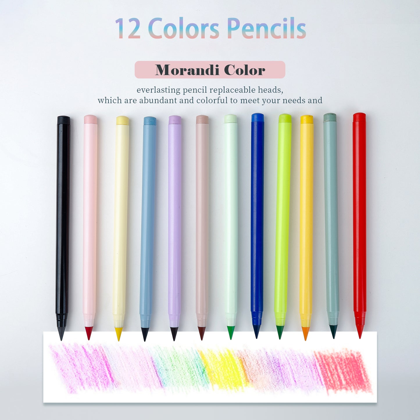 12Colors/set Morandi Colored Everlasting Pencils Unlimited Eternal Writing Pencil Erasable Colorful Pen No Ink Pen Stationery