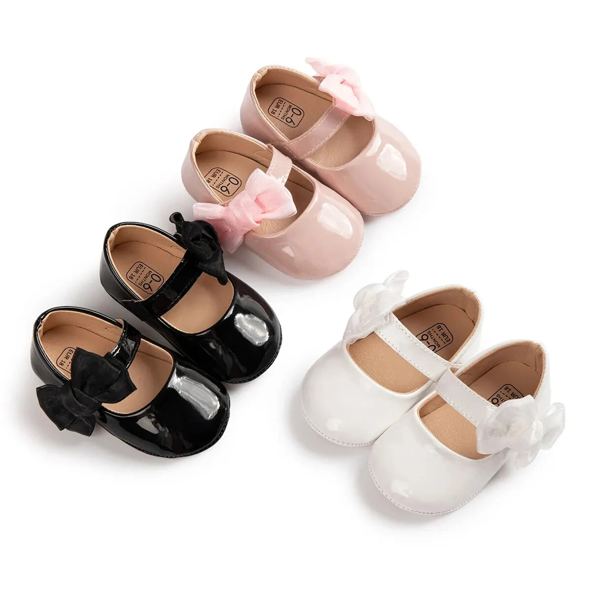 Meckior Baby Girls Shoes PU Leather Bowknot Flat Non Slip Rubber Sole Toddler First Walkers Princess Wedding Dress Girl Shoes