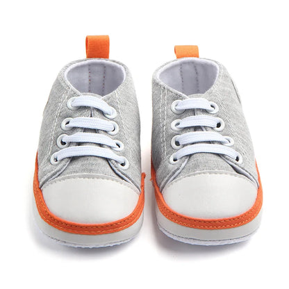 Meckior Colorblocking Baby Boys Girls Canvas Soccer Shoes Baby Sneakers Lace Up Soft Sole Anti Slip Newborn Toddler Shoes