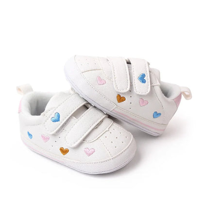 Meckior Spring and Autumn Baby Shoes Non-slip Soft Rubber Soled Toddler Shoes Cute Embroidered Love Stars Casual Shoes