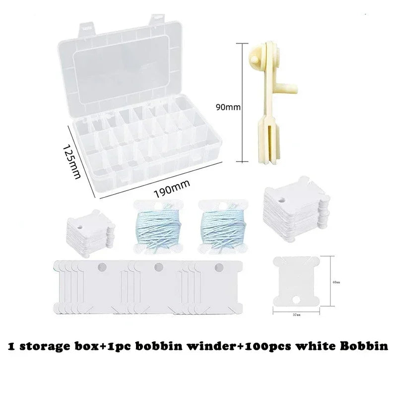 Plastic Bobbins Set with Storage Box Spool Thread Card Embroidery Floss DIY Stitch Thread Organizer Holder Sewing Tools Costura