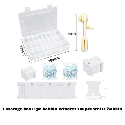 Plastic Bobbins Set with Storage Box Spool Thread Card Embroidery Floss DIY Stitch Thread Organizer Holder Sewing Tools Costura