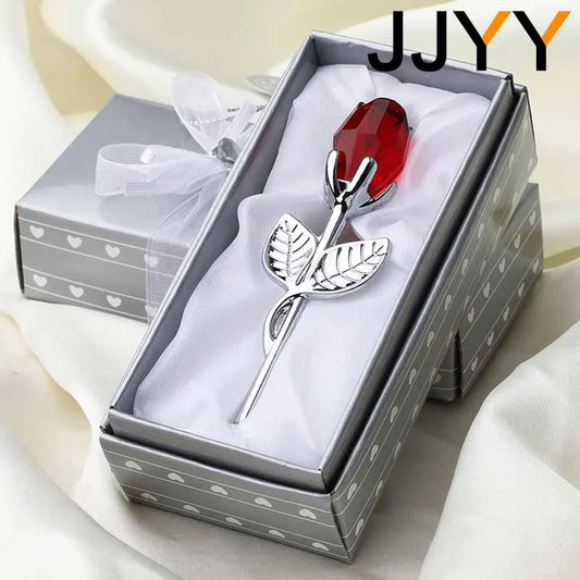 Valentines Day Gift Crystal Glass Rose Flower Figurines Craft Favors Lovers Gift Souvenir Wedding Decoration Ornaments Gift Box