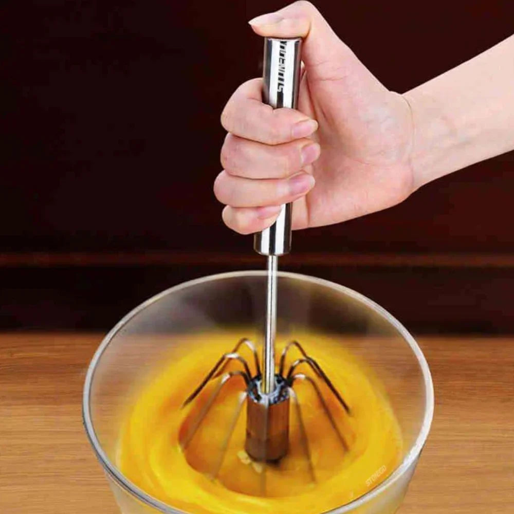 Kitchen Stainless Steel Whisk Creamer Semi-automatic Rotary Whisk Beech Wood Vase Handle Hand Mixer Cooking Baking