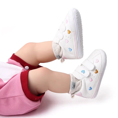 Meckior Spring and Autumn Baby Shoes Non-slip Soft Rubber Soled Toddler Shoes Cute Embroidered Love Stars Casual Shoes