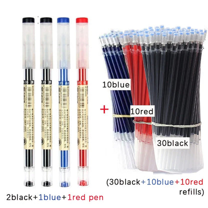 54Pcs/Set 0.35mm Gel Pens Office School Exam Sign Ballpoint Pen Blue Red Black Ink Replaceable Pen Refill Rods Kawaii Stationery