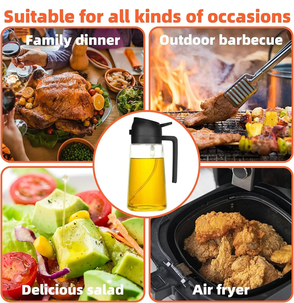 New 470ml Oil Spray Pot 2-in-1 Plastic Household Kitchen Oil Bottle Nebulizing Mist Filling Cooking Oil Spray Pot Dual Use