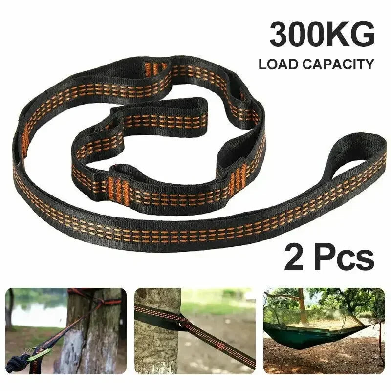 Correias De Poliéster Reforçado Para Acampamento AO Ar Livre Black Hammock Straps 5 Ring Alta Carga-rolamento Farpado 2pcs